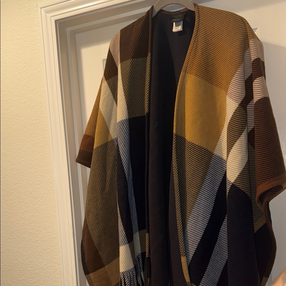 RACHEL Rachel Roy Plaid Shawl in Brown and Yellow